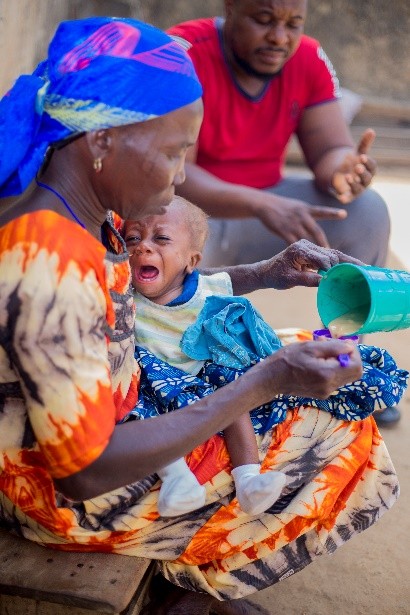 Mother receiving care package